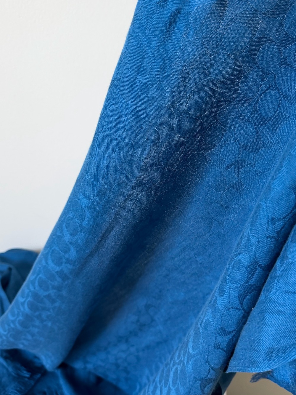 Coach Signature C Blue Silk Cotton Scarf Wrap Shawl 24” x 64” - Picture 8 of 11